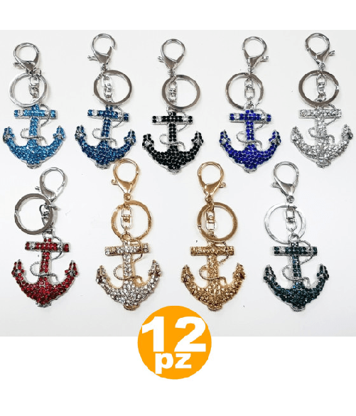 Trade Shop Traesio-12 Bomboniere Ancora Colorata Mare 18 Anni Compleanno Glitter Portachiavi Chiave -