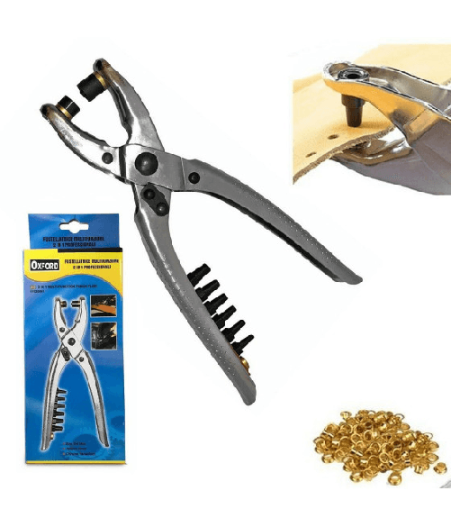 Trade Shop Traesio-pinza 2in1 + 100 Occhielli Occhiellatrice Fustellatrice Per Forare Cuoio Pelle -