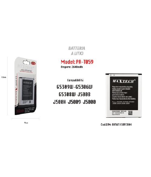 Maxtech Pa-t059 Batteria A Litio Per Samsung Galaxy J5 G530 2600mah Ricambio -