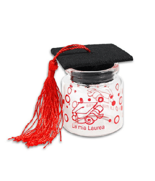Trade Shop Traesio-12 Barattoli In Vetro Con Tappo In Sughero Bomboniera Laurea Tocco Rosso -