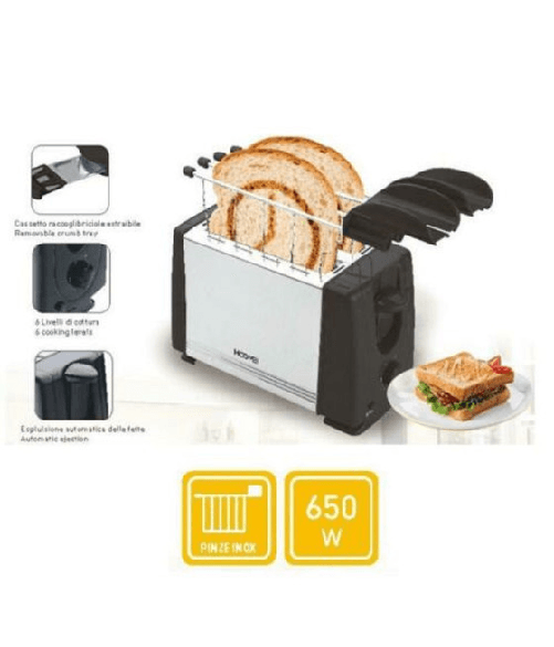 Trade Shop Traesio-tostapane In Acciaio Tostiera Con Pinze Per Toast 2 Fette Toaster Piastra 650w -