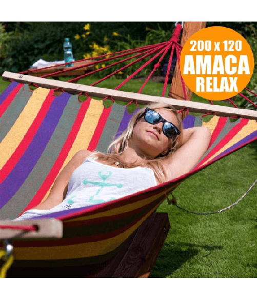 Trade Shop Traesio-amaca Da Giardino Singola Xl In Legno Cotone Relax Campeggio 200x120cm 2 Colori -