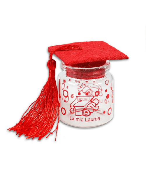 Trade Shop Traesio-ampolle Barattoli In Vetro Con Tappo In Sughero Bomboniera Laurea Tocco Rosso -