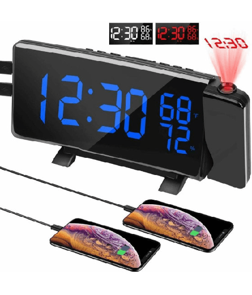 Trade Shop Traesio-sveglia Orologio Digitale Da Tavolo Led Curvo Proiettore Radio Fm Ygh313s -
