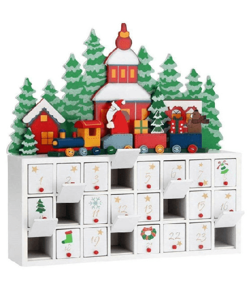Trade Shop Traesio-calendario Dell'avvento Trenino Natalizio Di Babbo Natale In Legno 24 Cassetti -