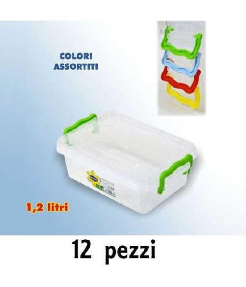 12 Contenitori Plastica 1 Lt Cibo Alimenti Frigorifero Rettangolari Manici -