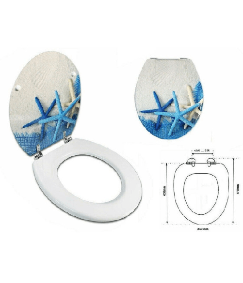 Cleafe-sedile Copriwater Universale Per Bagno Copri Wc Water In Legno Stelle Marine - 3,5
