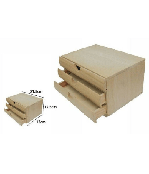 Trade Shop Traesio-porta Oggetti Mini Cassettiera 3 Cassetti Legno Naturale Decoupage 53383a -