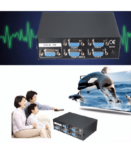 Splitter Per Monitor Tv 4 Porte Vga 200 Mhz Alimentatore Dc 1920x1440 Vga-2004 -