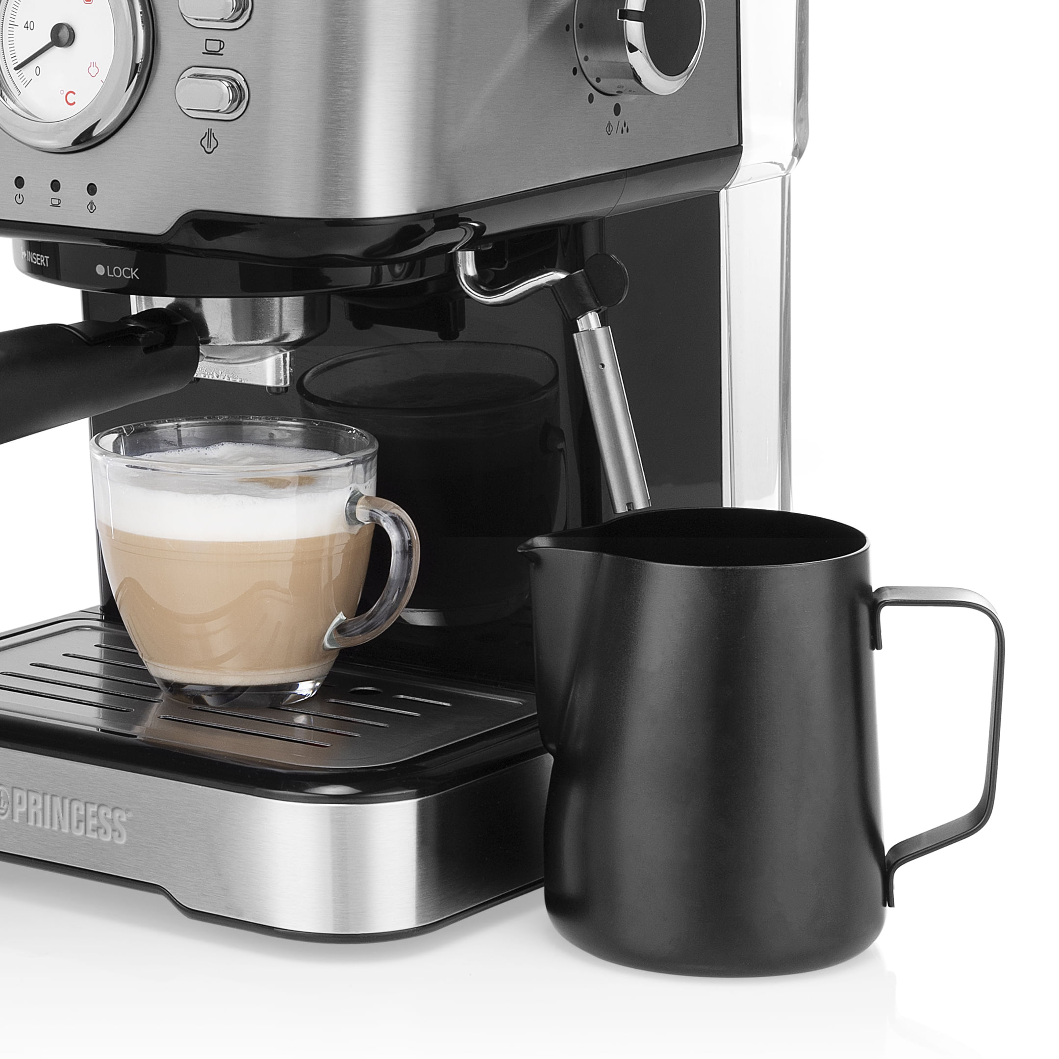 Princess Macchina per caffè espresso Princess 249412 - Con montalatte per cappuccino e latte macchiato - 2 tazze Princess 01.249412.01.001 Macchina Ca