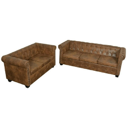 vidaXL Set Divani Chesterfield a 2 Posti e a 3 Posti Marrone