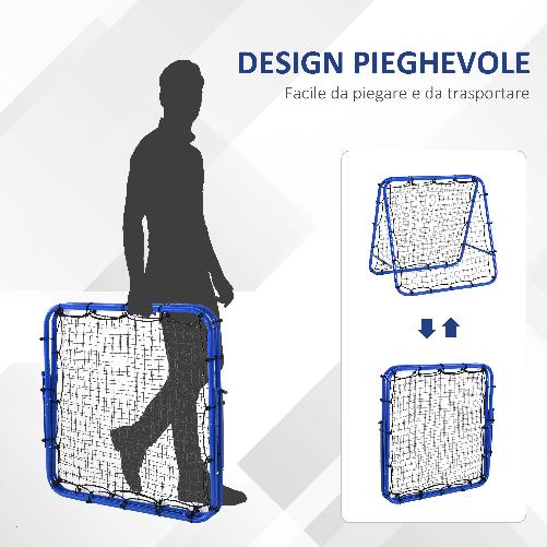 HOMCOM Rete da Calcio Rebounder Pieghevole con Angolo Regolabile e Picchetti, 100x95x90 cm, Blu