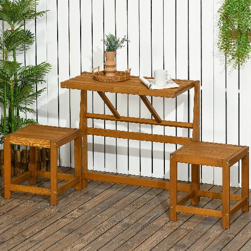 Outsunny Set da Giardino 2 in 1, Tavolo e Sedie da Giardino o Panca da Giardino per 2 Persone color Teak