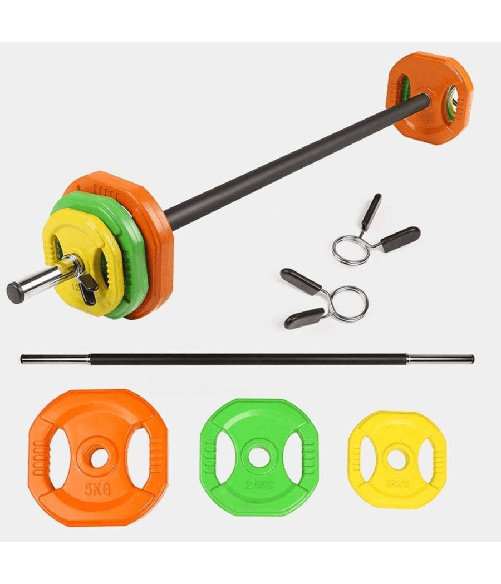 Trade Shop Traesio-set Bilanciere Con Dischi Colorati Pesi Da 20kg Per Allenamento Home Gym Fitness -
