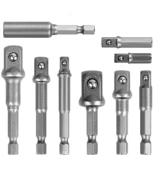 Trade Shop Traesio-set 9 Pz Adattatori Per Bussola 1/4" 3/8" 1/2" Per Avvitatore Trapano Sdy-96032 -