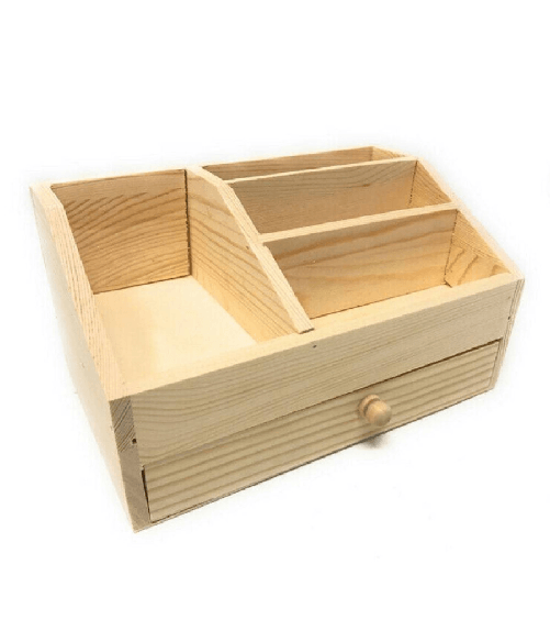 Portapenne Organizer Legno Scrivania X Decoupage 4 Scomparti E Cassetto X Penne -