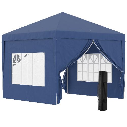 Outsunny Gazebo da Giardino Pieghevole con Corde e Picchetti Inclusi, 2.95x2.95x2.58 m, Blu