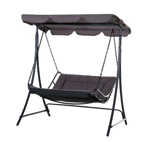 Outsunny Dondolo 2 Posti da Giardino e Terrazzo con Seduta Inclinata e Tettuccio Parasole Poliestere Nero, 160x117x173cm