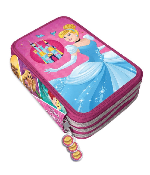 Trade Shop Traesio-astuccio Portapastelli Scuola 3 Zip Principesse Cenerentola Accessoriato Pennerelli -