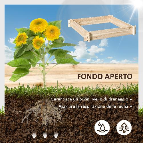 Outsunny Letto per Orto e Giardino in Legno di Abete, Montaggio Senza Viti, 100x100x16cm