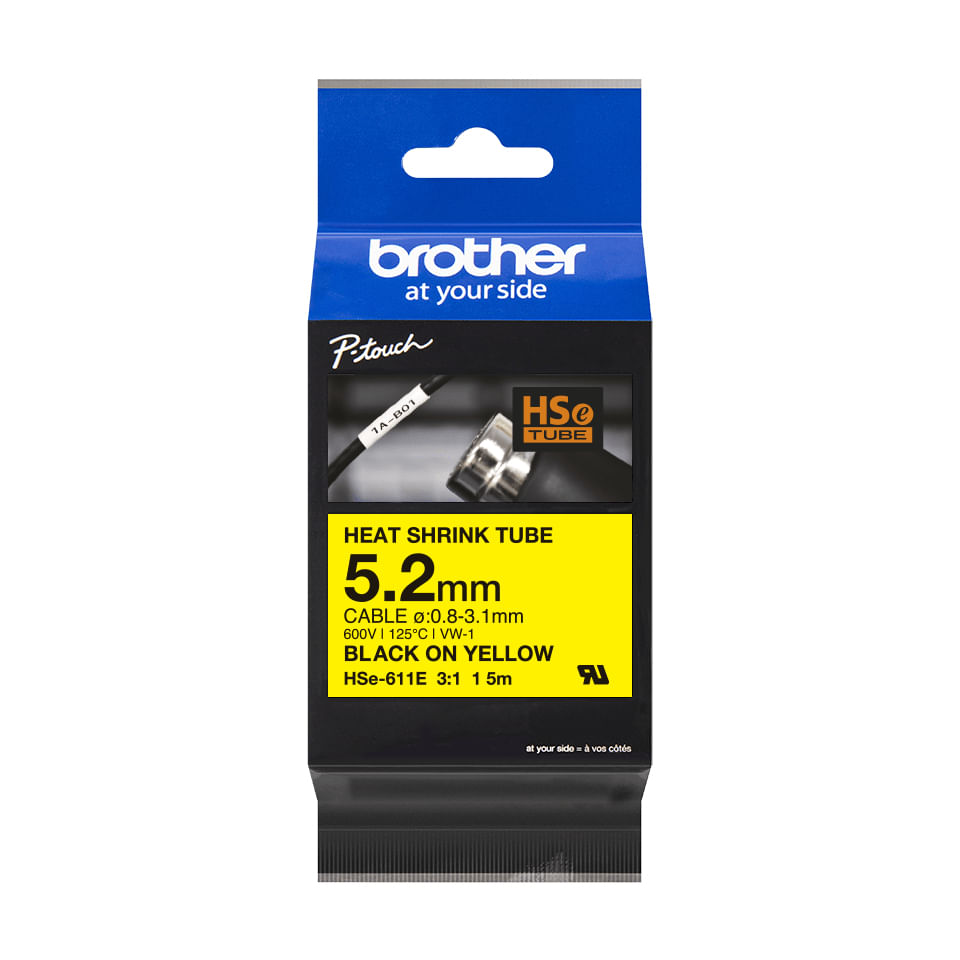 Brother ORIGINALE Brother Nastro Nero su giallo HSe-611E Brother HSE-611E nastro per etichettatrice