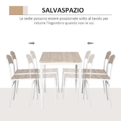 HOMCOM Set da Pranzo Tavolo e 4 Sedie in Metallo e MDF, Bianco e Legno