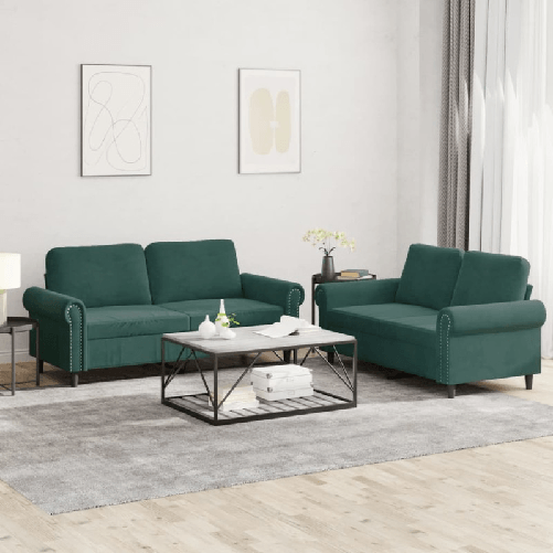 vidaXL Set di Divani 2 pz con Cuscini Verde scuro in Velluto
