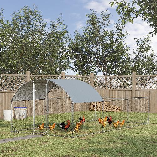 PawHut Recinto per Galline da Esterno in Acciaio con Telo di Copertura in PE Anti-UV, 570x280cm
