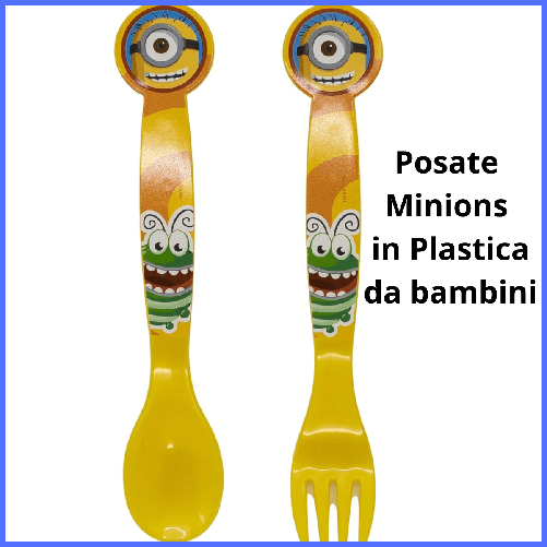 Posate da bambino in plastica riutilizzabile minions personaggi forchetta utilizzo per scuola asilo mare montagna campeggio casa