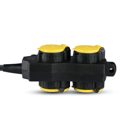V-TAC Multipresa con Cavo 3m 4 Prese 16A con Copertura Colore Nero Giallo IP44