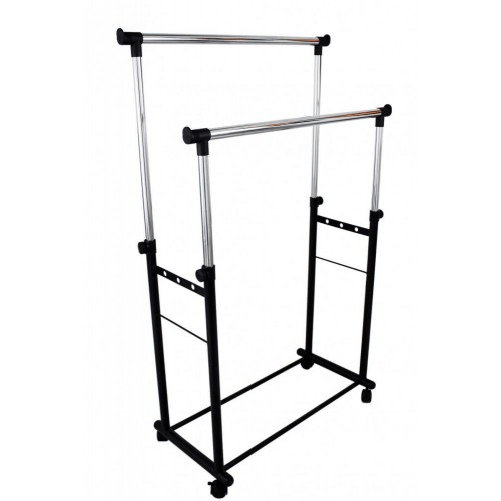 Stand Appendiabiti Doppio in Metallo verniciato Nero 85 x 44 x 90/160 cm
