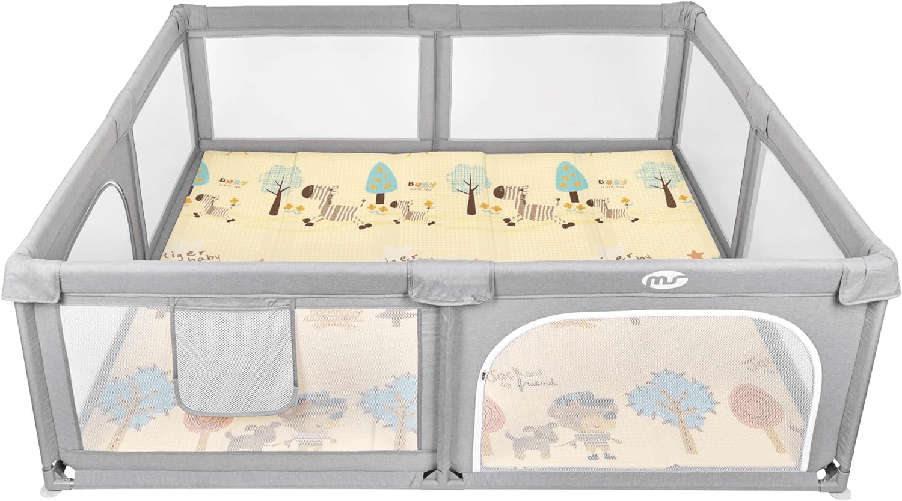 Innovaciones MS Box Pieghevole Parco Giochi XXL 180X200 Grigio con TAPPETO ZEBRA