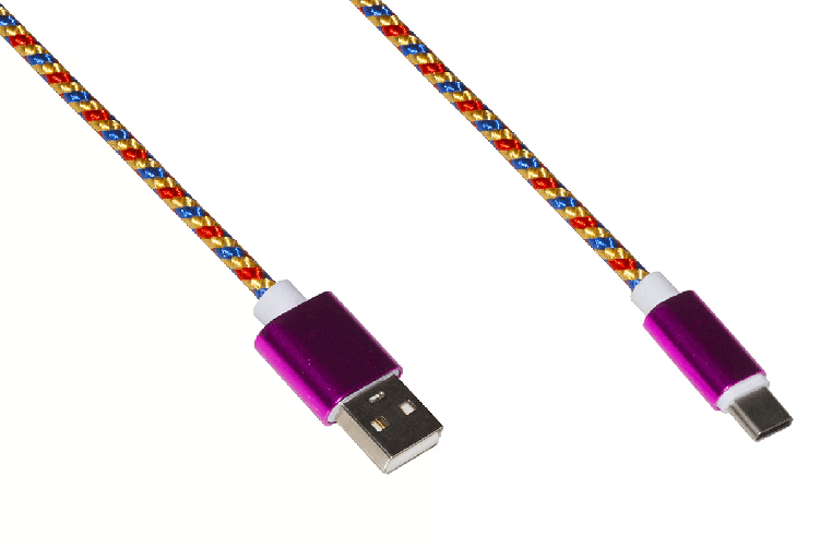 Link cavo usb tipo c mt 1 guaina intrecciata colore vermiglio-oro-blu fino a 2 ampere