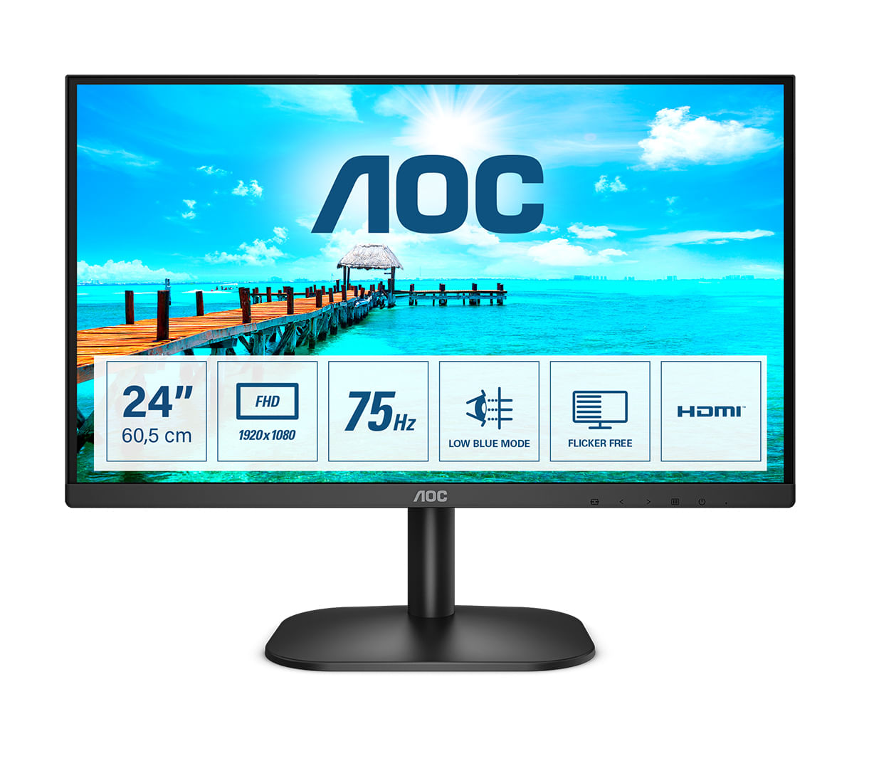 AOC 24B2XHM2 Monitor LCD da 24 pollici, VA Panel, Full HD, 4 ms, Refresh 75Hz, VGA, HDMI, Senza Bordi, Low Blue Light AOC B2 24B2XHM2 Monitor PC 60,5