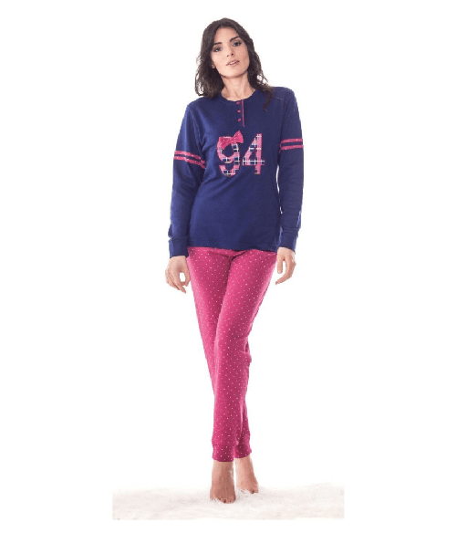 Trade Shop Traesio-pigiama Da Donna Ragazza In Cotone Maglia Blu E Pantalone Cherry Lungo Sd33 Tg. - 10 - 12 Anni Trade Shop Traesio-pigiama Da Don