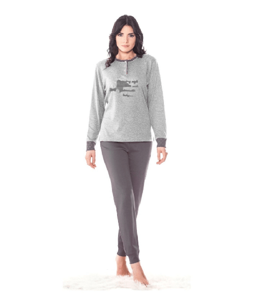 Trade Shop Traesio-pigiama Da Donna In Cotone Con Maglia Manica Lunga E Pantalone Grigio Lungo - Xl Trade Shop Traesio-pigiama Da Donna In Cotone