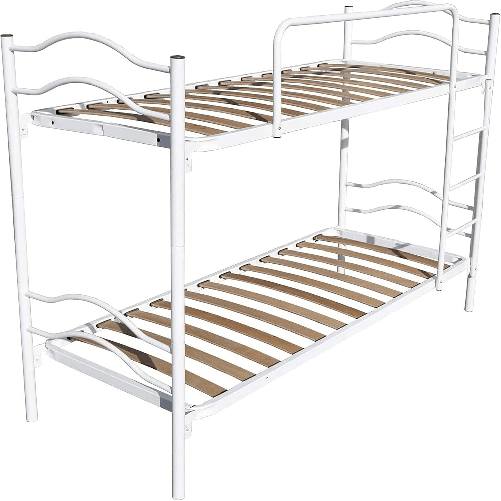 Qualydorm - Letto a Castello Bianco Scomponibile Modello Onda in Ferro Battuto e Doppia Rete 80x190 Singola
