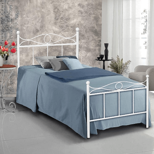 Qualydorm Letto Singolo modello NIZZA in Ferro Battuto Prodotto Artigianale Italiano Disponibile in vari colori 80x190 Made in Italy (Bianco)