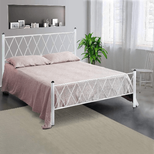 Qualydorm Letto in Ferro Battuto Moderno Matrimoniale Linea PIRAMIDE - Prodotto Artigianale Italiano Vari colori da cm 160x190 (Bianco Opaco)