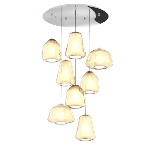 Sospensione Contemp Tonda Double Skin Metallo Cromo Vetro Mix Ambra 8 Luci E27