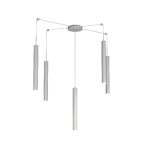 Sospensione Moderna Round Tube Metallo Grigio 5 Luci Gu10