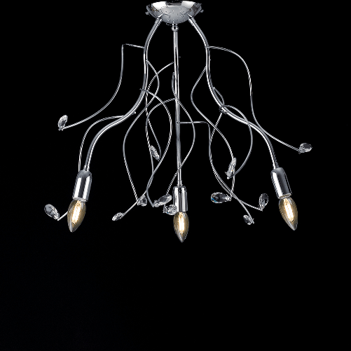 Plafoniera Moderna 3 Luci Ferro Cromo e Strass Serie Oxia