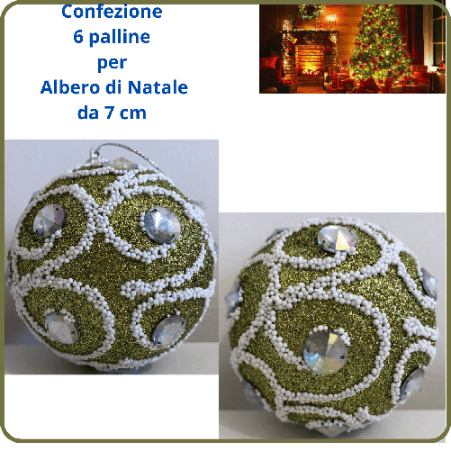 Confezione set 6 palline di natale verde con richiami bianchi brillantinate palle per albero addobbi natalizi decorazioni da 7 cm