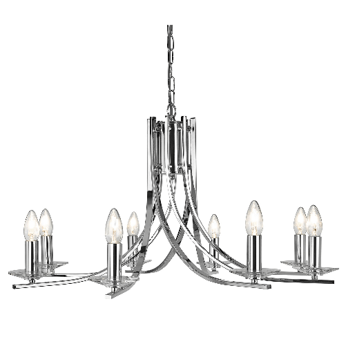 Lampadario Industrial-Nordico Ascona Acciaio Cromo Vetro 8 Luci E14