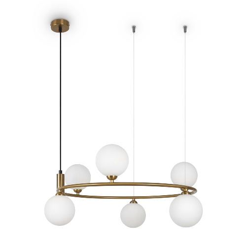 Lampadario Contemporaneo Ring Struttura E Rosone Metallo Ottone 6 Luci