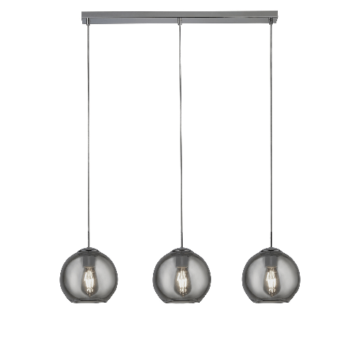 Lampadario Contemporaneo Balls Acciaio Cromo Vetro FumÃ ̈ 3 Luci E27