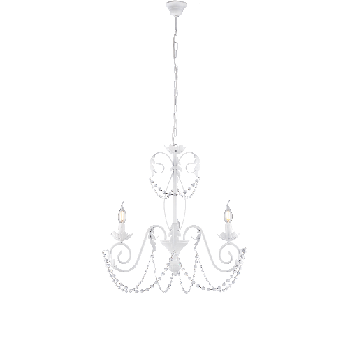 Lampadario Shabby Damasco 3 Luci Ferro Battuto Bianco E Cristalli