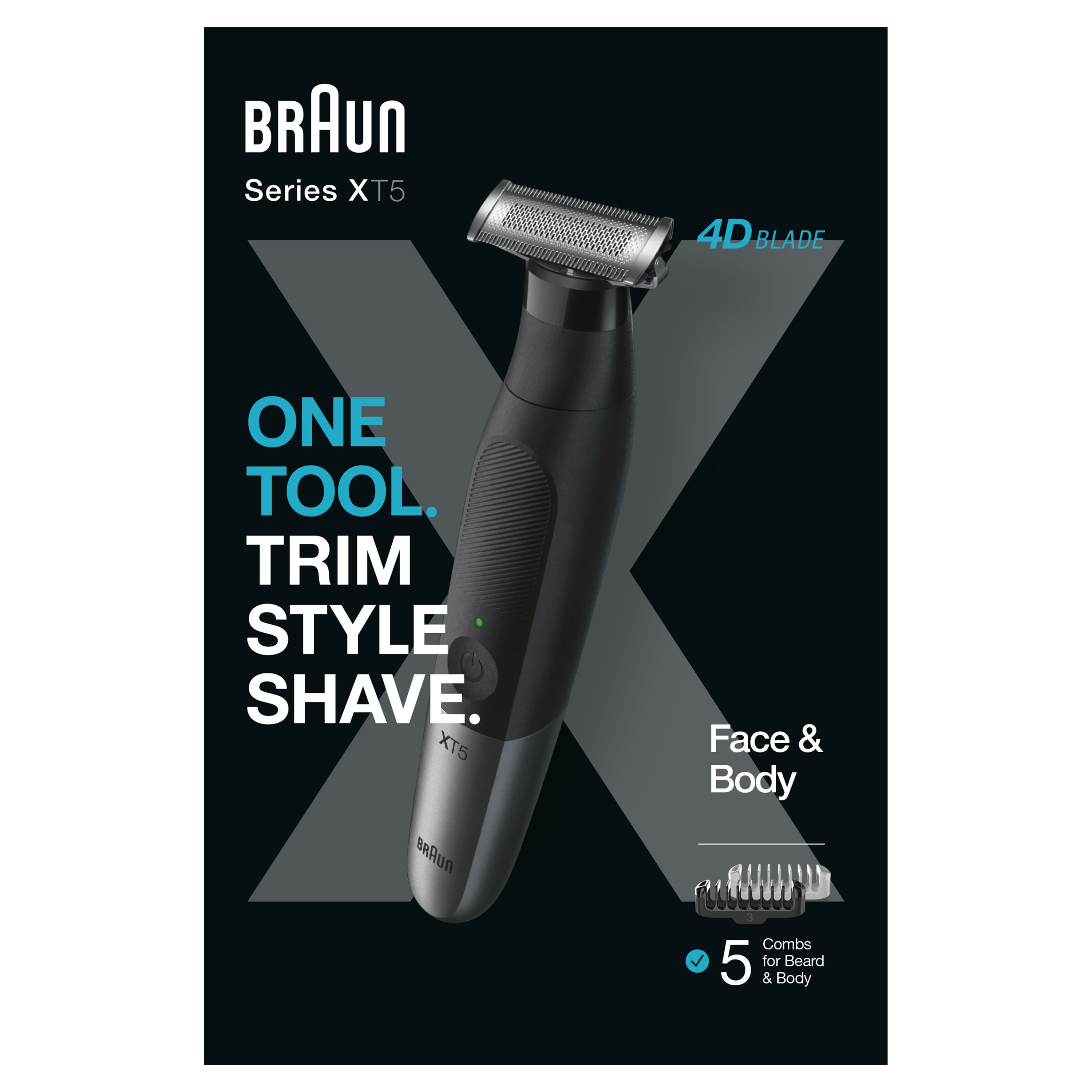 Braun XT5100 Serie X Rasoio Barba 4D Blade FaceeBody Nero e Grigio Braun Series X XT5100 Regolabarba