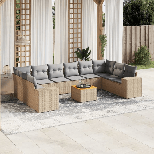 vidaXL Set Divani da Giardino 11 pz con Cuscini Beige in Polyrattan