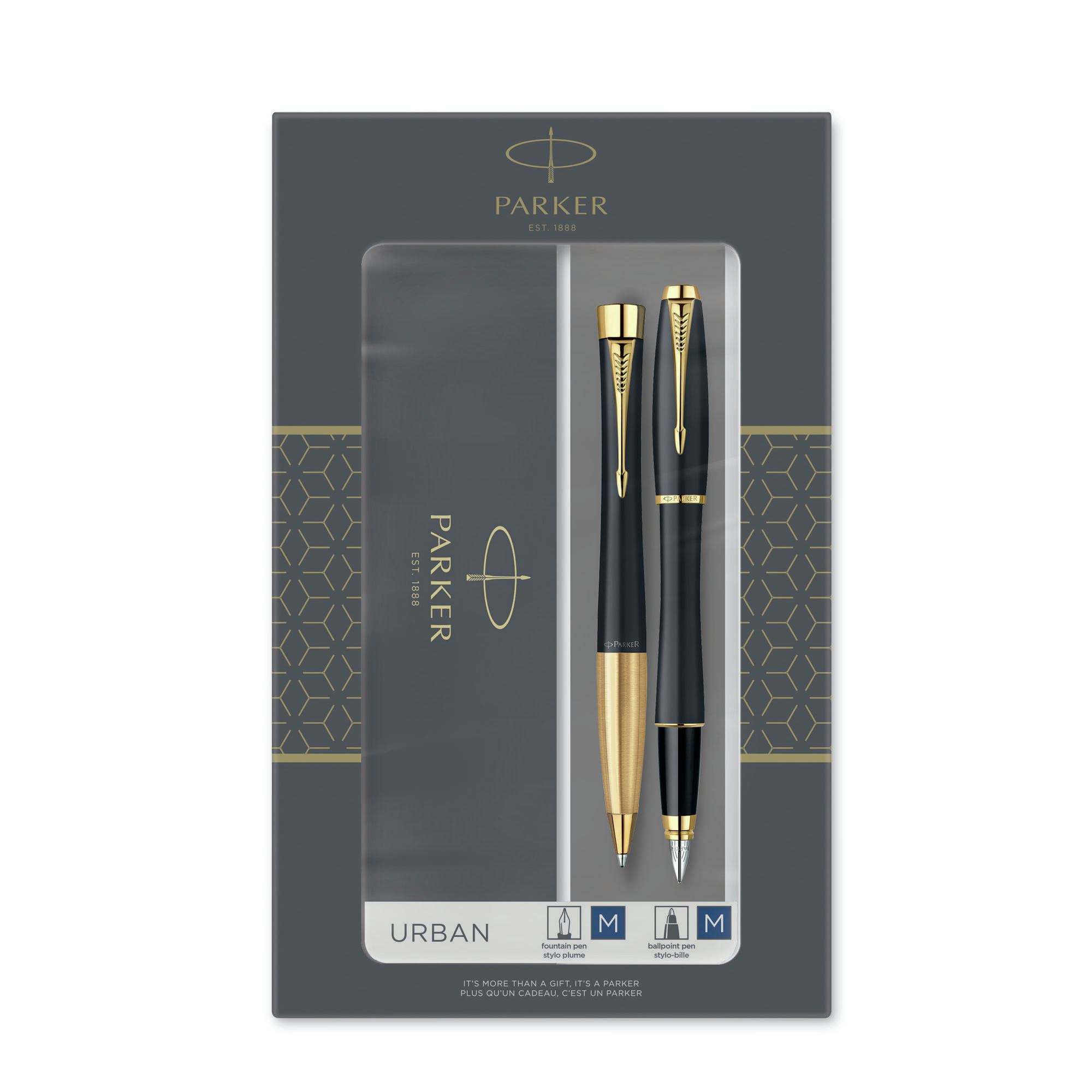 PARKER Gift Set sfera M + stilografica M Urban Muted Black GT Parker Parker 2093381 Set di penne Nero, Oro 2 pz